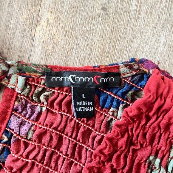 Womens mm mm mm Orange Floral Ruffle Blouse - L - Picture 6 of 6